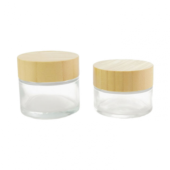 Hot selling cosmetische verpakkingen houten deksel glazen zalfpotje;