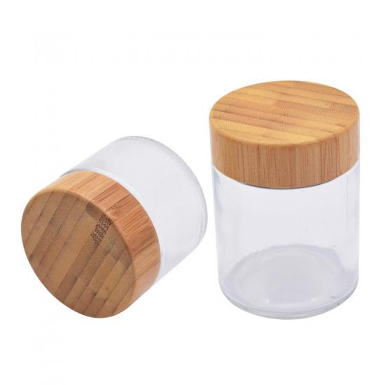 Kindveilige glazen voedselopslagpot met houten bamboe deksel - Safecare
