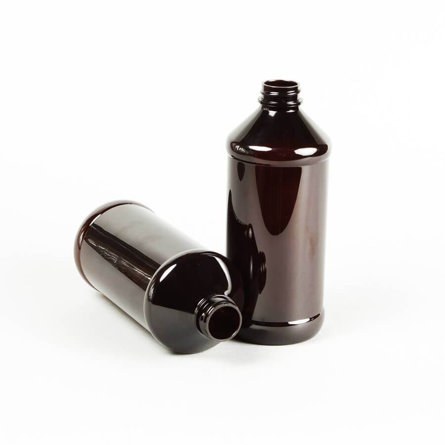 16oz 500ml licht barnsteen huisdier moderne ronde plastic fles vloeibare fles medische verpakking fles met schaal